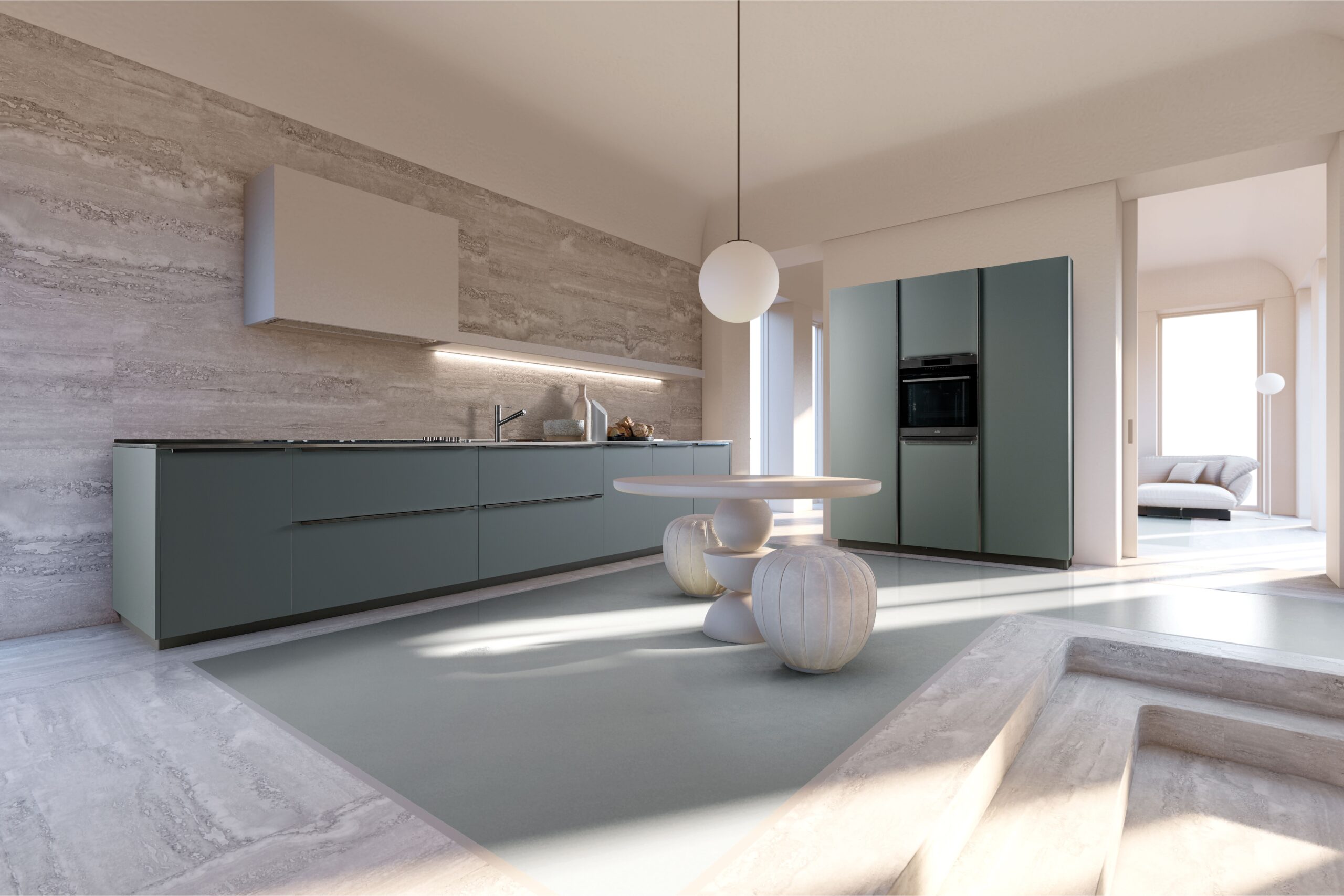 Cucina modello Luce con maniglia, pratica luminosa ed essenziale, con arredo moderno e di design