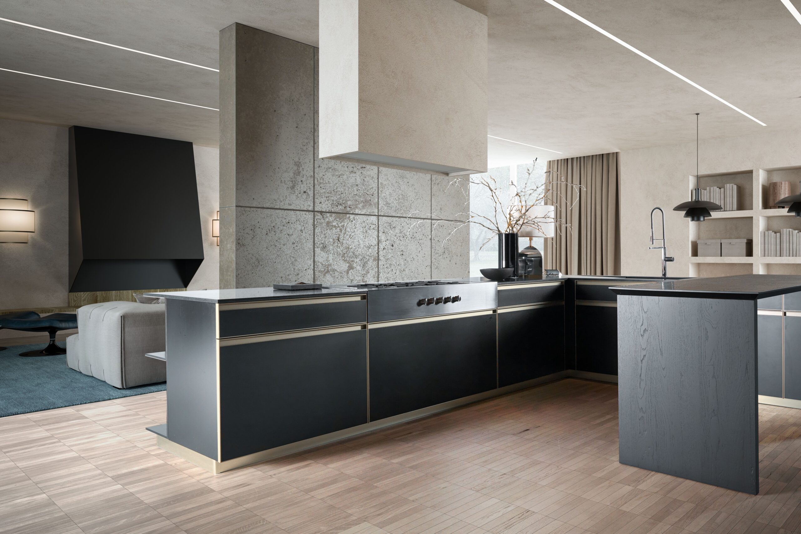 Un open space con la cucina da sogno moderna Unika, la cucina in stile toscano con maniglie.